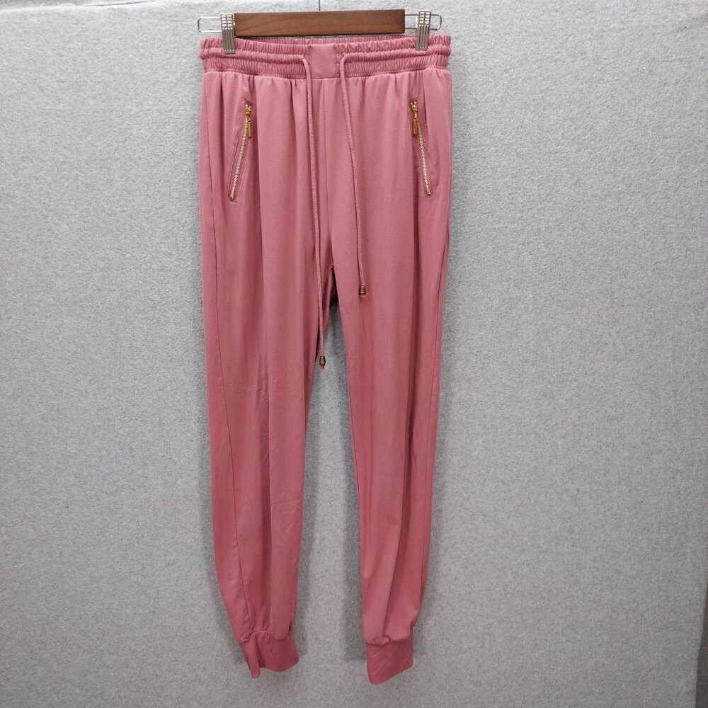 Indera Womens Jogger Pants S/M Pink Zippered Pockets Drawstring